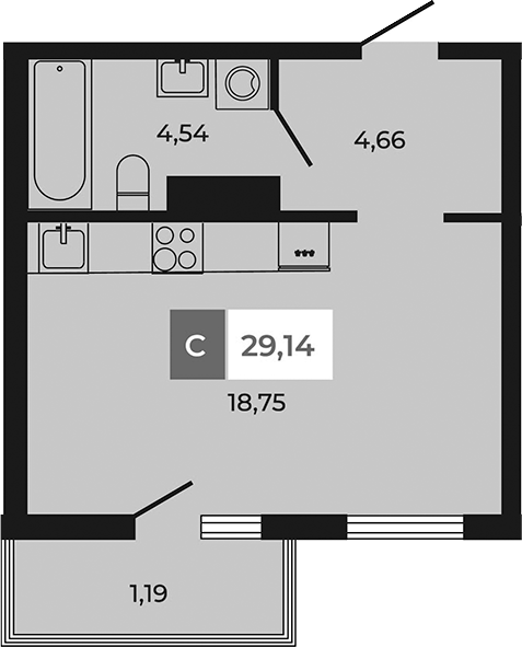 Планировка — Соседи, Студия, 28 м²