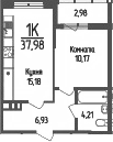 Планировка — Кумир, 1-комн., 36 м²