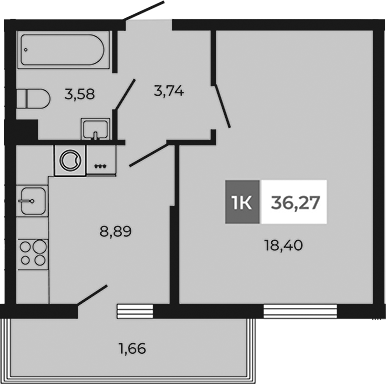 Планировка — Соседи, 1-комн., 35 м²