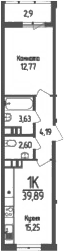 Планировка — Кумир, 1-комн., 38 м²