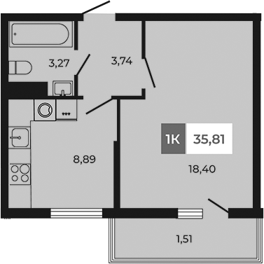 Планировка — Соседи, 1-комн., 34 м²