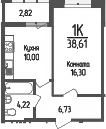 Планировка — Кумир, 1-комн., 37 м²
