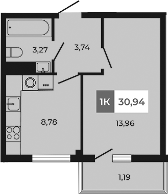 Планировка — Соседи, 1-комн., 30 м²