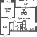 Планировка — Кумир, 1-комн., 41 м²