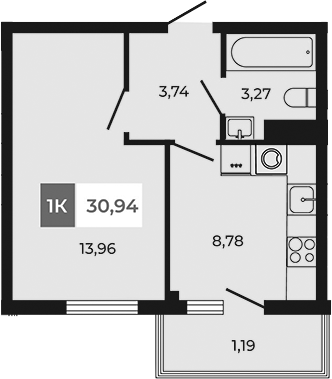 Планировка — Соседи, 1-комн., 30 м²