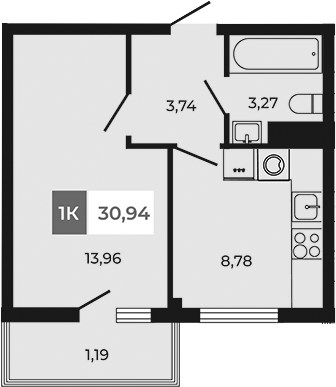 Планировка — Соседи, 1-комн., 30 м²