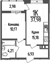 Планировка — Кумир, 1-комн., 36 м²