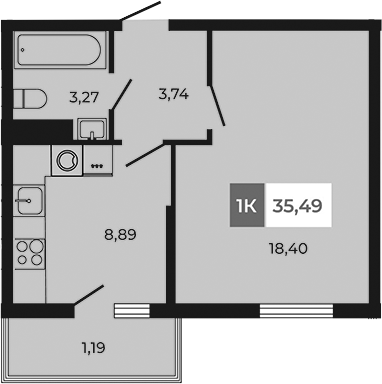 Планировка — Соседи, 1-комн., 34 м²