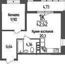 Планировка — Кумир, 1-комн., 41 м²