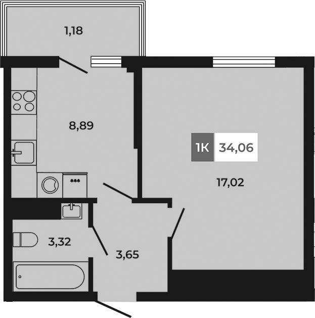 Планировка — Соседи, 1-комн., 33 м²