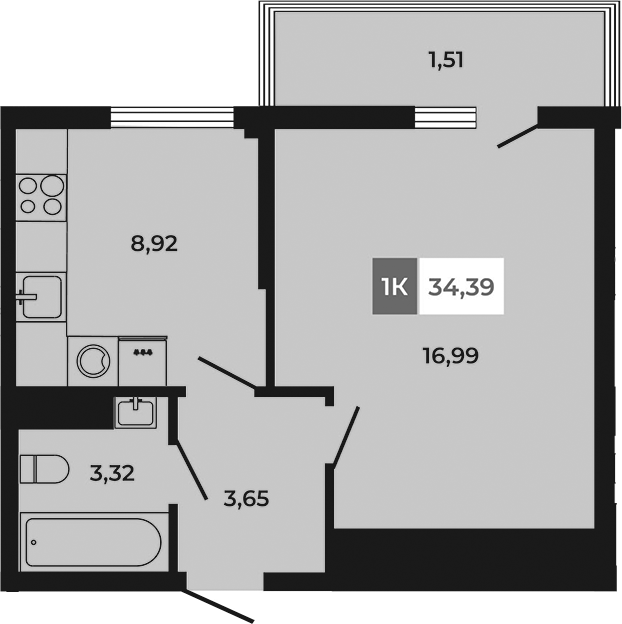 Планировка — Соседи, 1-комн., 33 м²