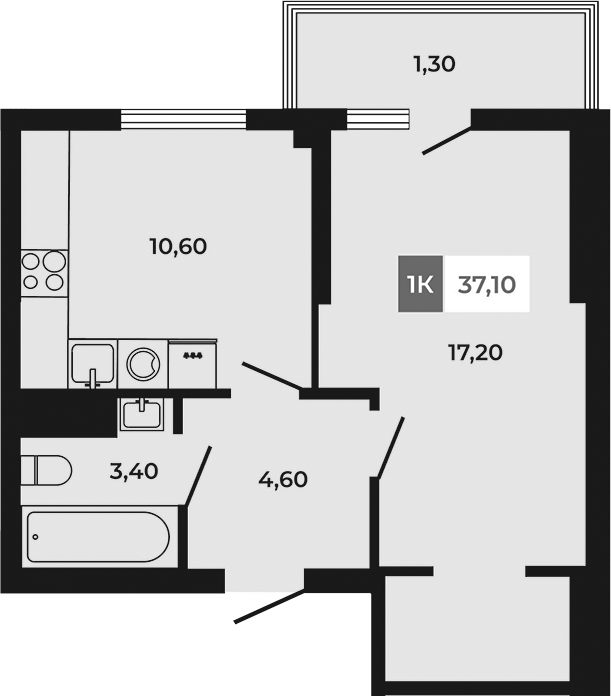 Планировка — Соседи, 1-комн., 36 м²