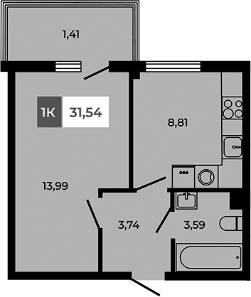 Планировка — Соседи, 1-комн., 30 м²