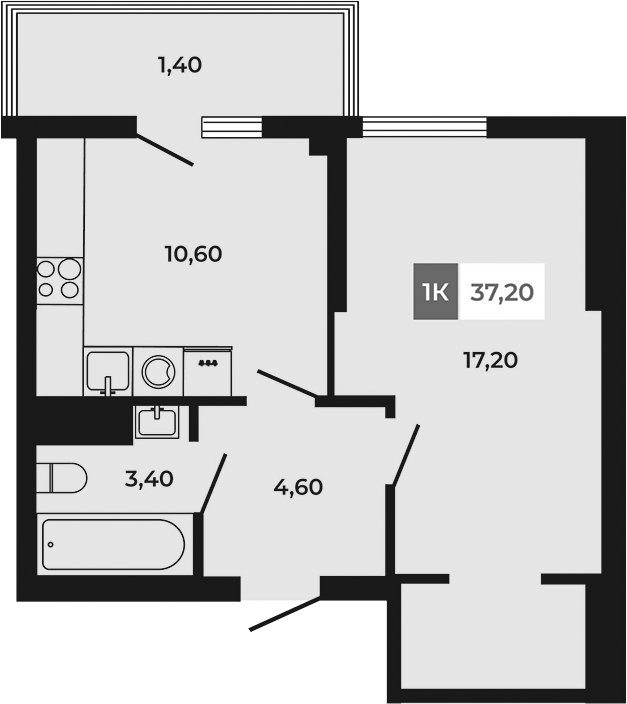 Планировка — Соседи, 1-комн., 36 м²