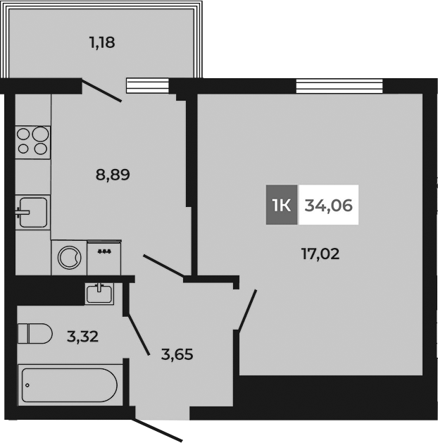 Планировка — Соседи, 1-комн., 33 м²