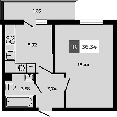 Планировка — Соседи, 1-комн., 35 м²