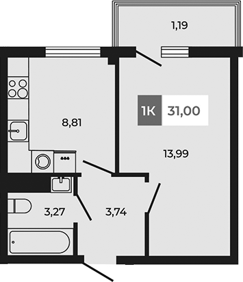 Планировка — Соседи, 1-комн., 30 м²