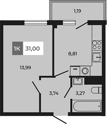 Планировка — Соседи, 1-комн., 30 м²