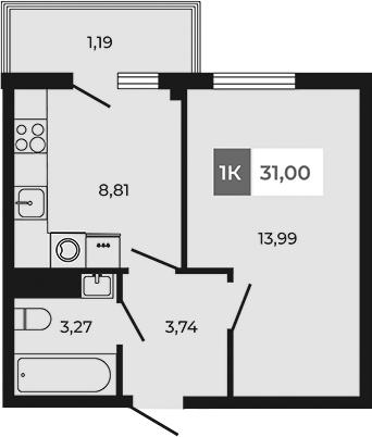 Планировка — Соседи, 1-комн., 30 м²