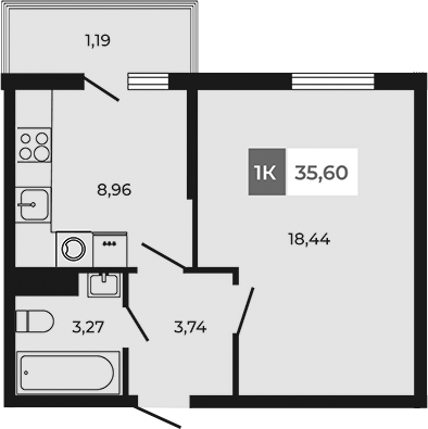 Планировка — Соседи, 1-комн., 34 м²