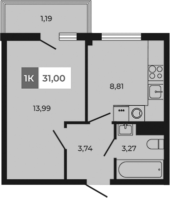 Планировка — Соседи, 1-комн., 30 м²