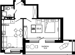 Планировка — Гостиничный комплекс Мореград, 1-комн., 45 м²