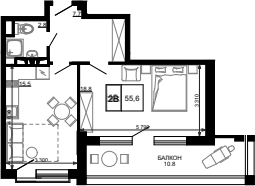 Планировка — Гостиничный комплекс Мореград, 1-комн., 45 м²