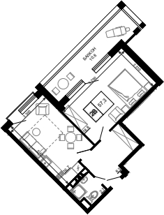 Планировка — Гостиничный комплекс Мореград, Студия, 47 м²