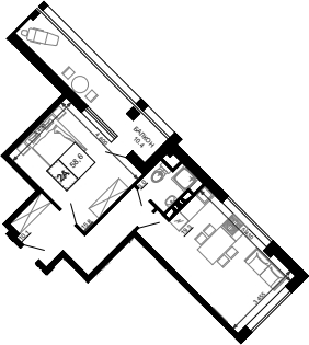 Планировка — Гостиничный комплекс Мореград, 1-комн., 48 м²