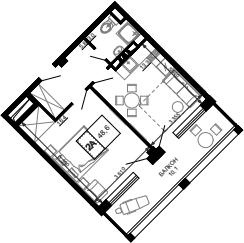 Планировка — Гостиничный комплекс Мореград, 1-комн., 39 м²