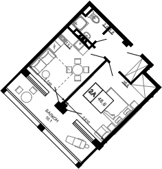 Планировка — Гостиничный комплекс Мореград, 1-комн., 39 м²