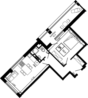 Планировка — Гостиничный комплекс Мореград, 1-комн., 48 м²