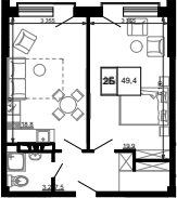 Планировка — Гостиничный комплекс Мореград, 1-комн., 49 м²