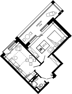 Планировка — Гостиничный комплекс Мореград, Студия, 47 м²