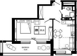 Планировка — Гостиничный комплекс Мореград, 1-комн., 45 м²