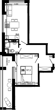 Планировка — Гостиничный комплекс Мореград, 1-комн., 50 м²