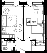 Планировка — Гостиничный комплекс Мореград, 1-комн., 49 м²
