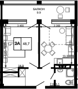 Планировка — Гостиничный комплекс Мореград, 1-комн., 39 м²