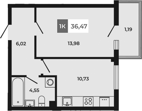 Планировка — Соседи, 1-комн., 35 м²