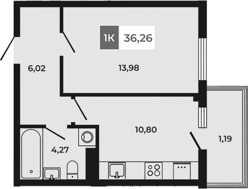 Планировка — Соседи, 1-комн., 35 м²