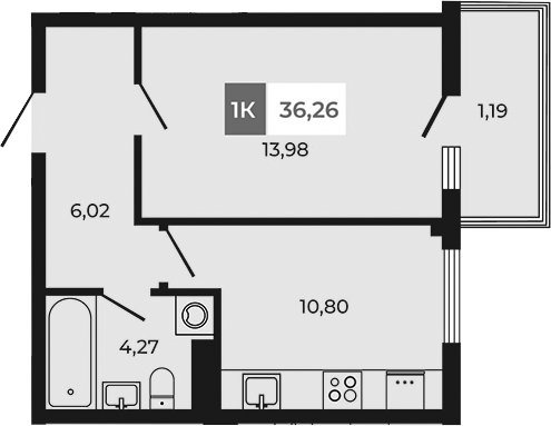 Планировка — Соседи, 1-комн., 35 м²