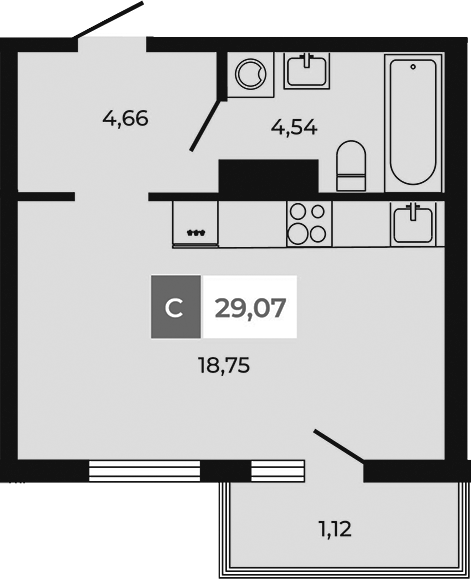Планировка — Соседи, Студия, 28 м²