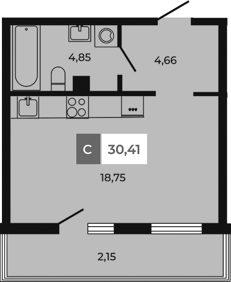 Планировка — Соседи, Студия, 28 м²