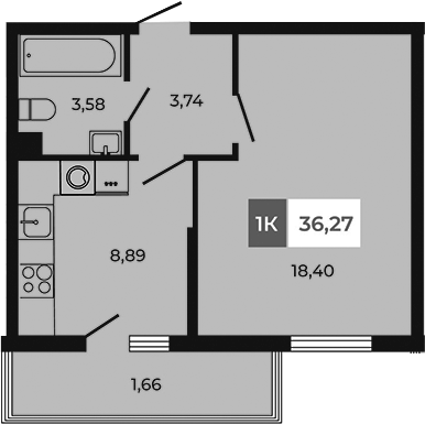 Планировка — Соседи, 1-комн., 35 м²