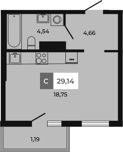 Планировка — Соседи, Студия, 28 м²