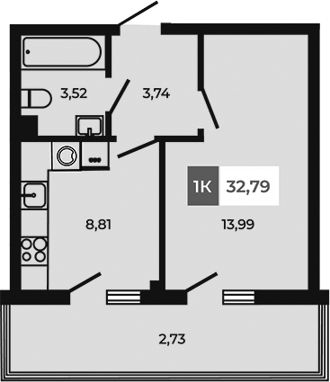 Планировка — Соседи, 1-комн., 30 м²