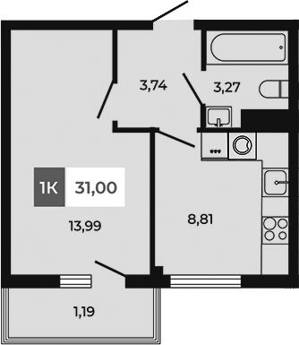 Планировка — Соседи, 1-комн., 30 м²