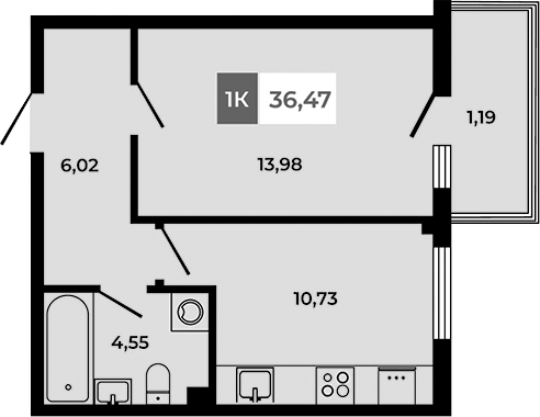 Планировка — Соседи, 1-комн., 35 м²
