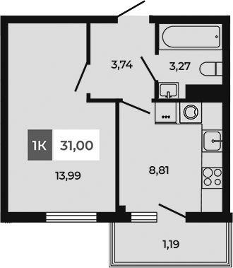 Планировка — Соседи, 1-комн., 30 м²