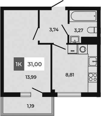 Планировка — Соседи, 1-комн., 30 м²